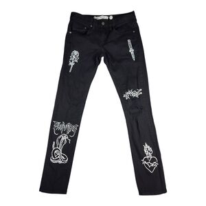 Broken Promises Mens Jeans Black Ultra Slim Stretch Size 28